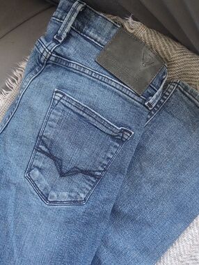 GUESS Blue Straight-Leg Jeans with Signature Back Pocket